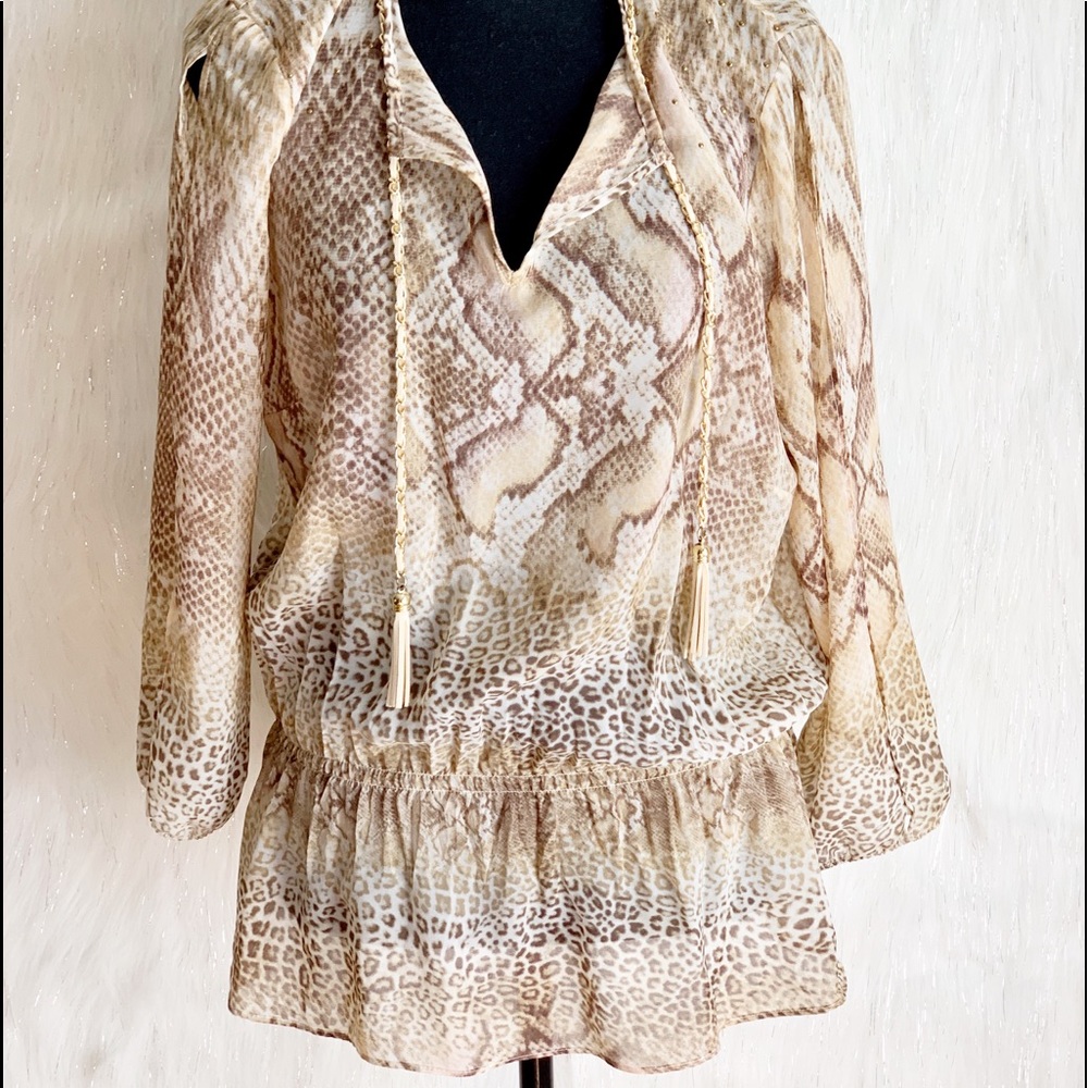 Cache sheer snake print blouse Sz M